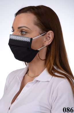 Antibakteriálne ozdobné bavlnené rúško BORT, dvojvrstvové-1vrstva(100%bavlna), 1vrstva (100%polyester s iónmi striebra) motív čipka (čierne) 086 - VYROBENÉ NA SLOVENSKU