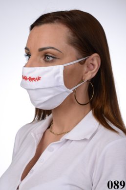 Slovenské antibakteriálne rúško s iónmi striebra B03- BORTEX, slovenský výrobok, dvojvrstvové-1.vrstva(100%bavlna), 2.vrstva (100%polyester s iónmi striebra)  s ozdobným ornamentom - výšivka (červené) 089