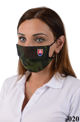 Rúško antibakteriálne na tvár-BORT,dvojvrstvové-1vrstva(100%bavlna), 1vrstva (100%polyester s iónmi striebra) maskáčové so slovenským znakom - výšivka 020 - VYROBENÉ NA SLOVENSKU