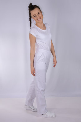 Nohavice na pevný pás - biele - dámske (zmesový materiál) VYROBENÉ NA SLOVENSKU