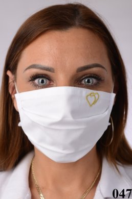 Rúško bavlnené na tvár B03-BORT (dvojvrstvové-100% bavlna) s výšivkou svadobný motív (srdcia) 047 - VYROBENÉ NA SLOVENSKU