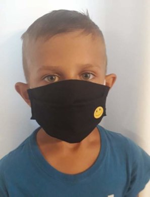 Rúško bavlnené na tvár-BORT (dvojvrstvové-100% bavlna) detské rúško s potlačou smajlík 033 - VYROBENÉ NA SLOVENSKU