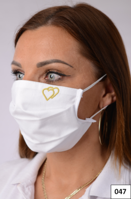 Rúško bavlnené na tvár B03-BORT (dvojvrstvové-100% bavlna) s výšivkou - svadobný motív (srdcia) 047 - VYROBENÉ NA SLOVENSKU